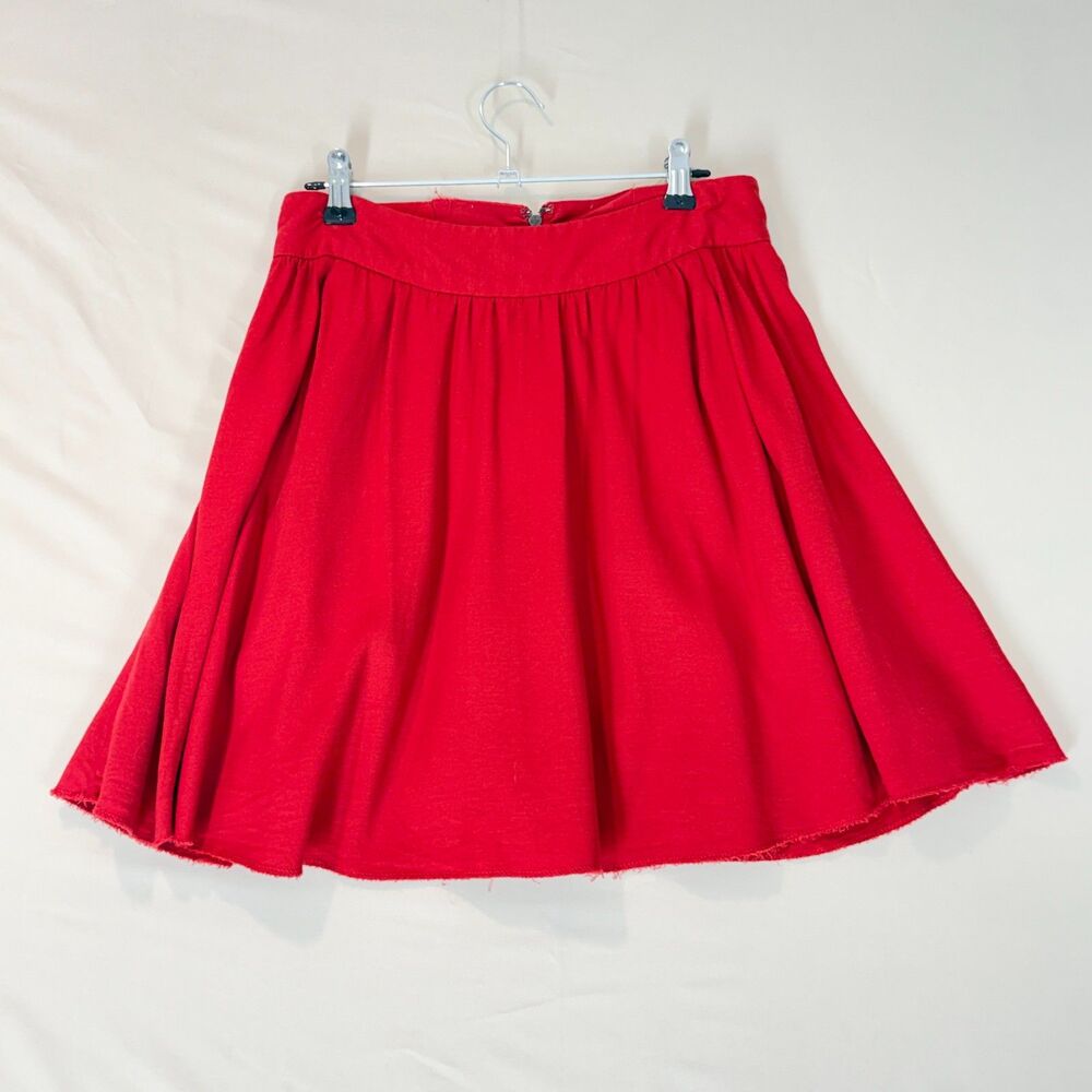 Alice + Olivia Red Pleated A-Line Mini Skirt Sz 2 Raw Hem Made in USA Y2K Vintag